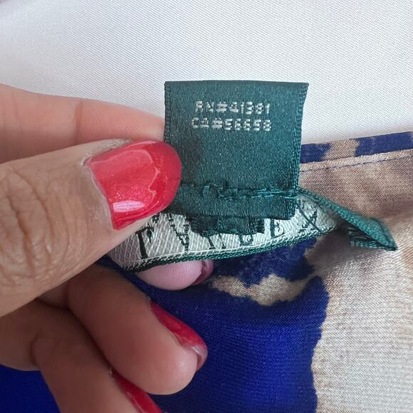 Lauren By Ralph Lauren Floral Print Blue And Tan Color Ruched Side 6 - Picture 7 of 9